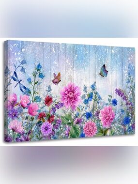 Floral Butterfly Canvas Wall Art 40x20